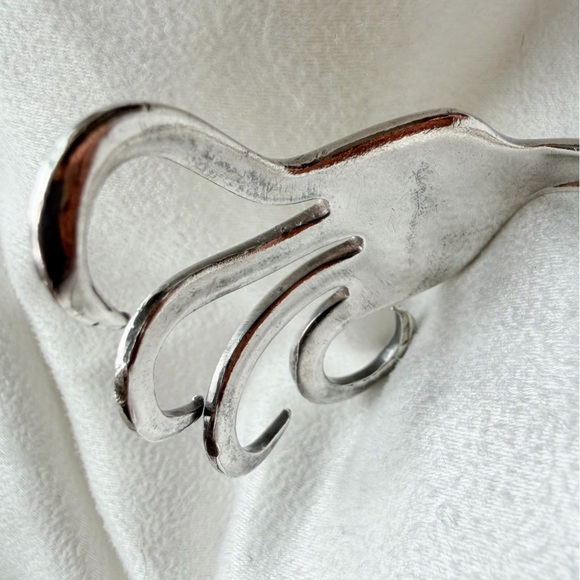 Sterling Silver Plate Sculptural Fork-Form First Love Coachella Cuff Bracelet - Picture 12 of 16